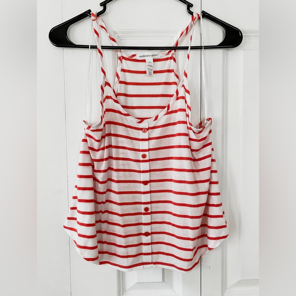 32. Ambiance Apparel | Women’s coral & white striped racerback tank top | GUC